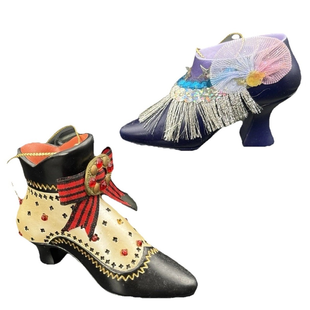 Vintage Lot Of 2 Ashton Drake Stepping in Time Shoe Ornaments ADG Heirloom EUC